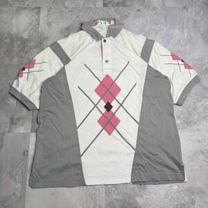 Pro Celebrity pink and white polo shirt